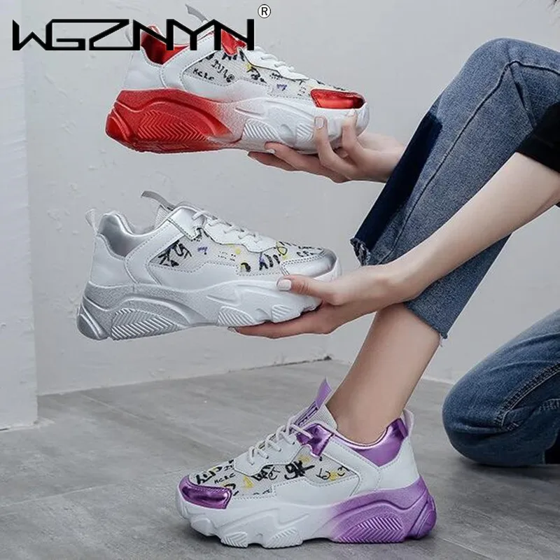 

Fashion Lace-Up Female Flat Platform Trainers Hot Sale Women Shoes Chunky Sneakers Women Vulcanize Sport Shoes Zapatillas Mujer