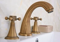 vintage retro antique brass deck mounted dual handles widespread bathroom 3 holes basin faucet mixer water taps man089