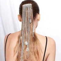 luxury crystal hinge long tassel pendant ponytail hair comb clips hair chains jewelry for women rhinestone headband headpieces