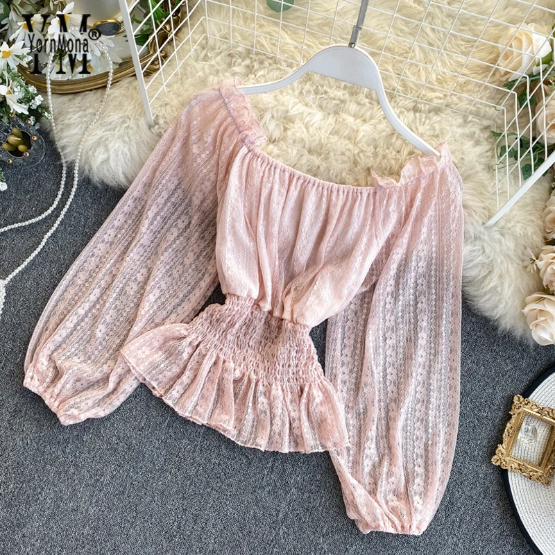 Новинка 2020 женские блузки весна-лето Модные прозрачные кружевные топы