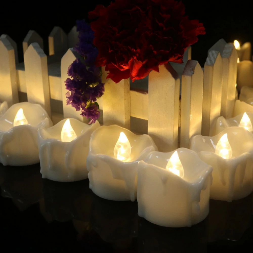 12 шт. 24 светодиодные свечи Мерцающие Чайные лампы с батареей домашние Свадебные
