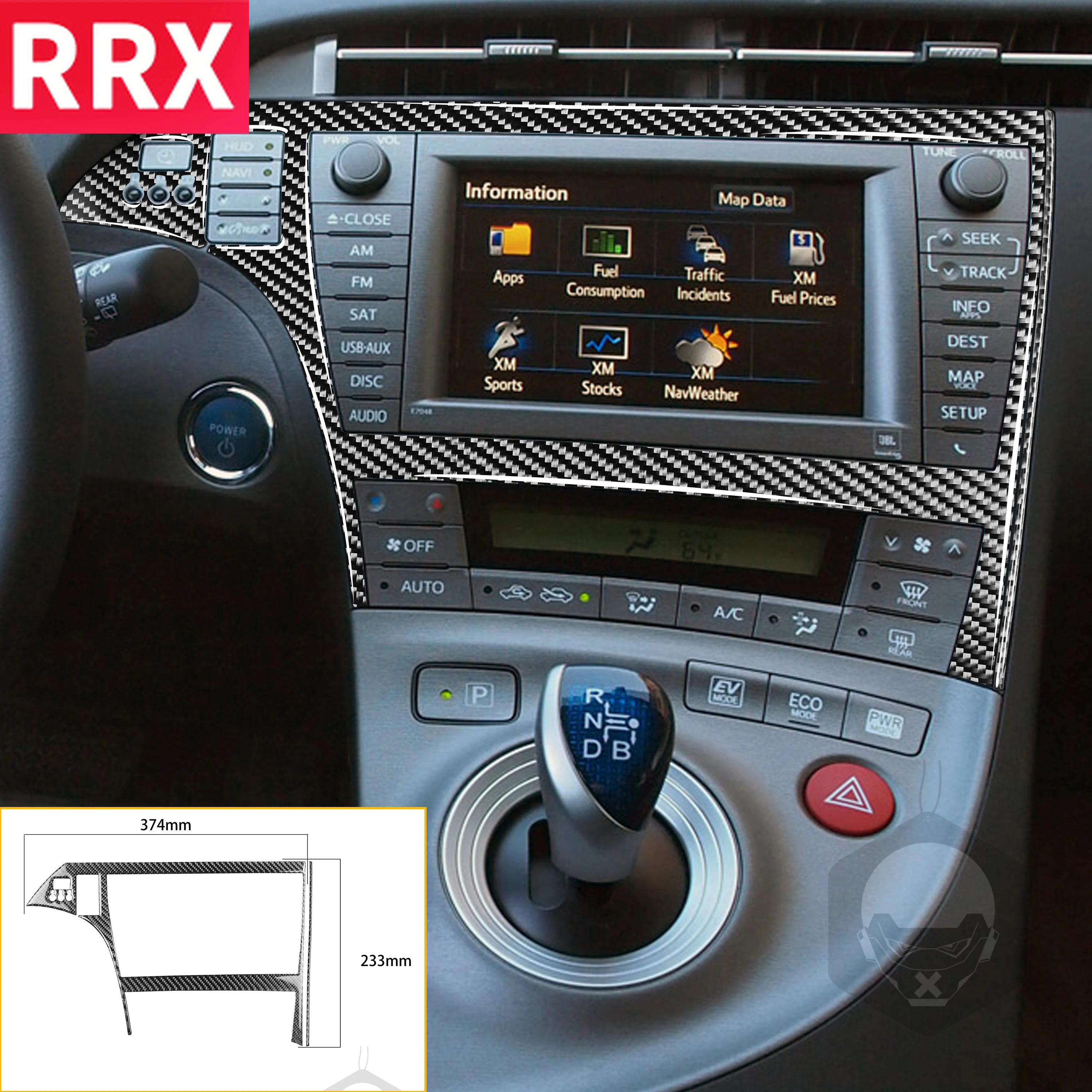 

RRX for Toyota Prius XW30 ZVW30 ZVW35 2009-2015 Carbon Fiber Radio Navigation Console HUD Frame Sticker Car Accessories