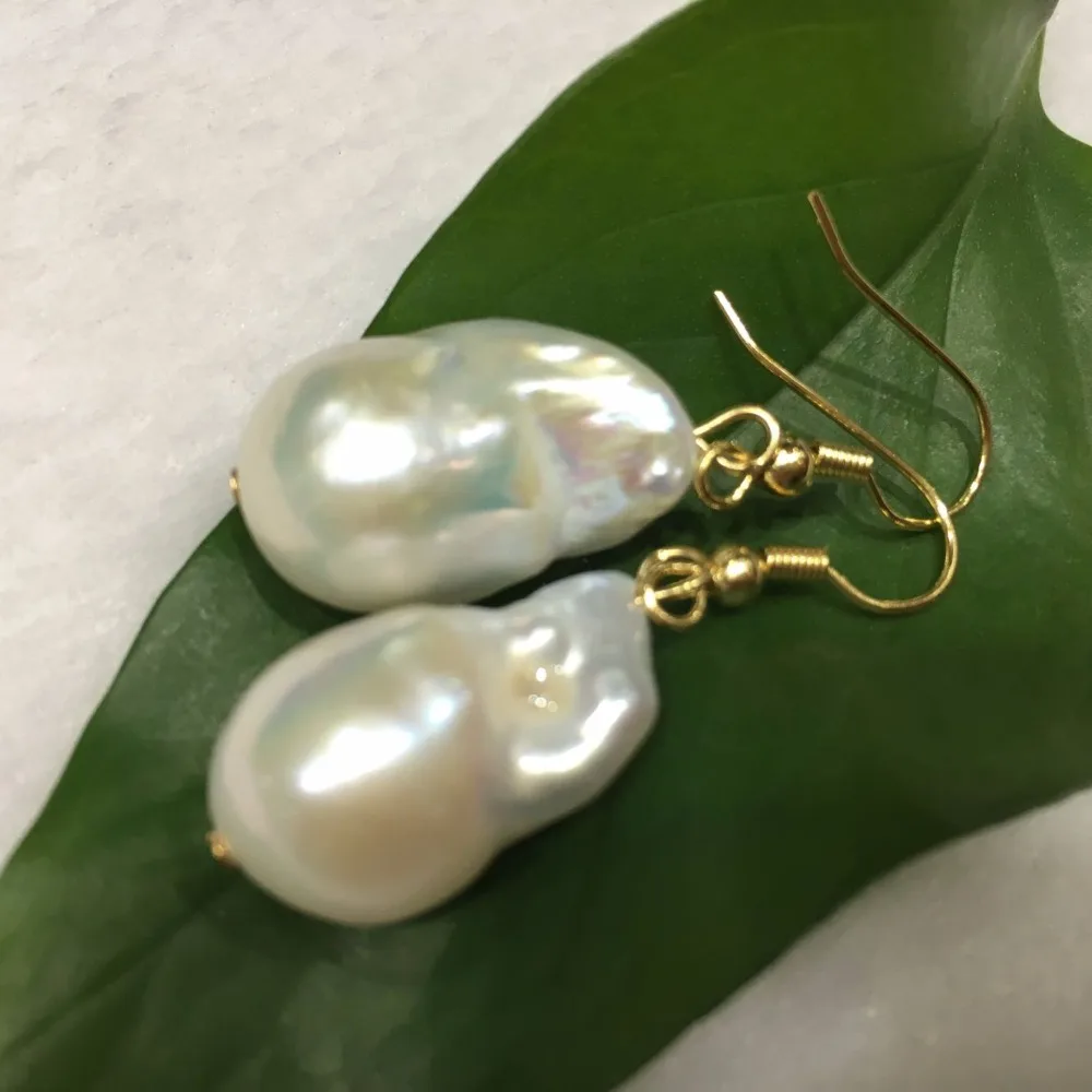 

1 pairs 12x18mm Genuine white baroque natural pearl silver/gold fashion Earrings