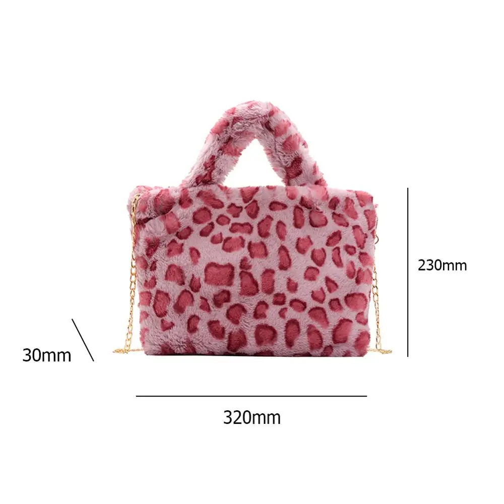 New Women Winter Faux Fur Shoulder Bag Handbag lady Leopard print Handbag Plush Totes Messenger Handbag Tote Bag Dropshipping