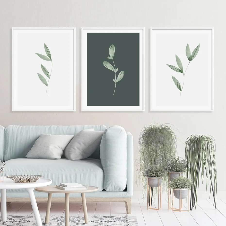 

Nature Green White Leaf Blade Picture and Poster Nordic Elegant Lively Plant Canvas Prints Wall Art Home Decor for Living Room