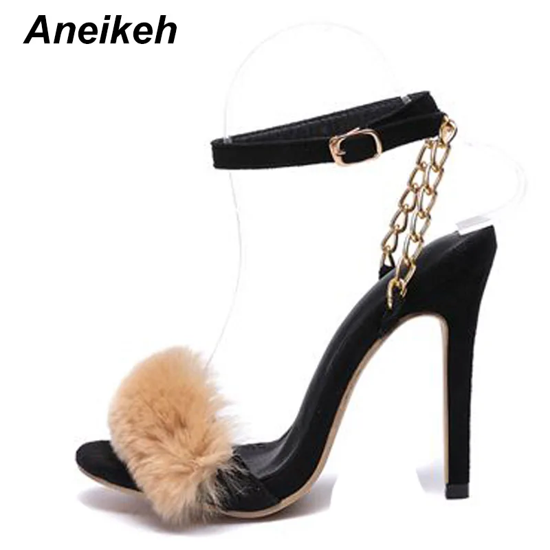 Женские босоножки с открытым носком Aneikeh черные вечерние на тонком высоком