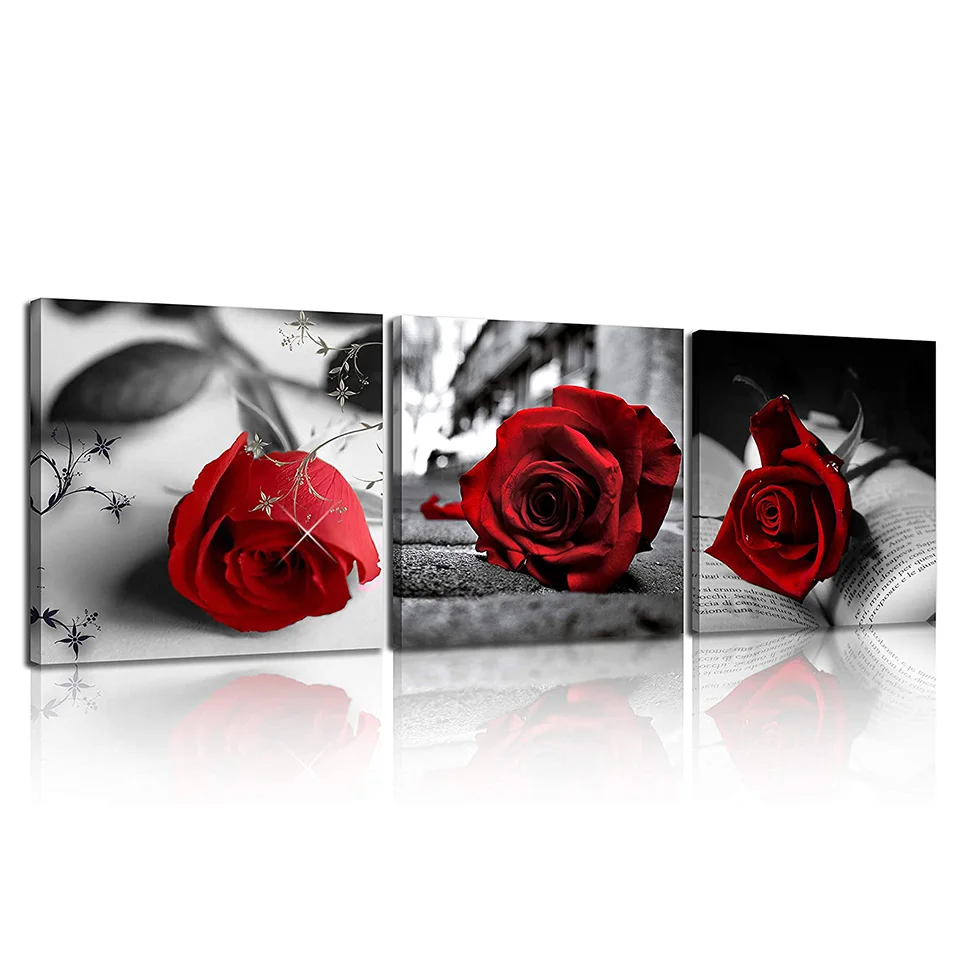 

diy 3pcs diamond painting Rose flower triptych mosaic cross stitch 5d embroidery full square round drill decoration icon