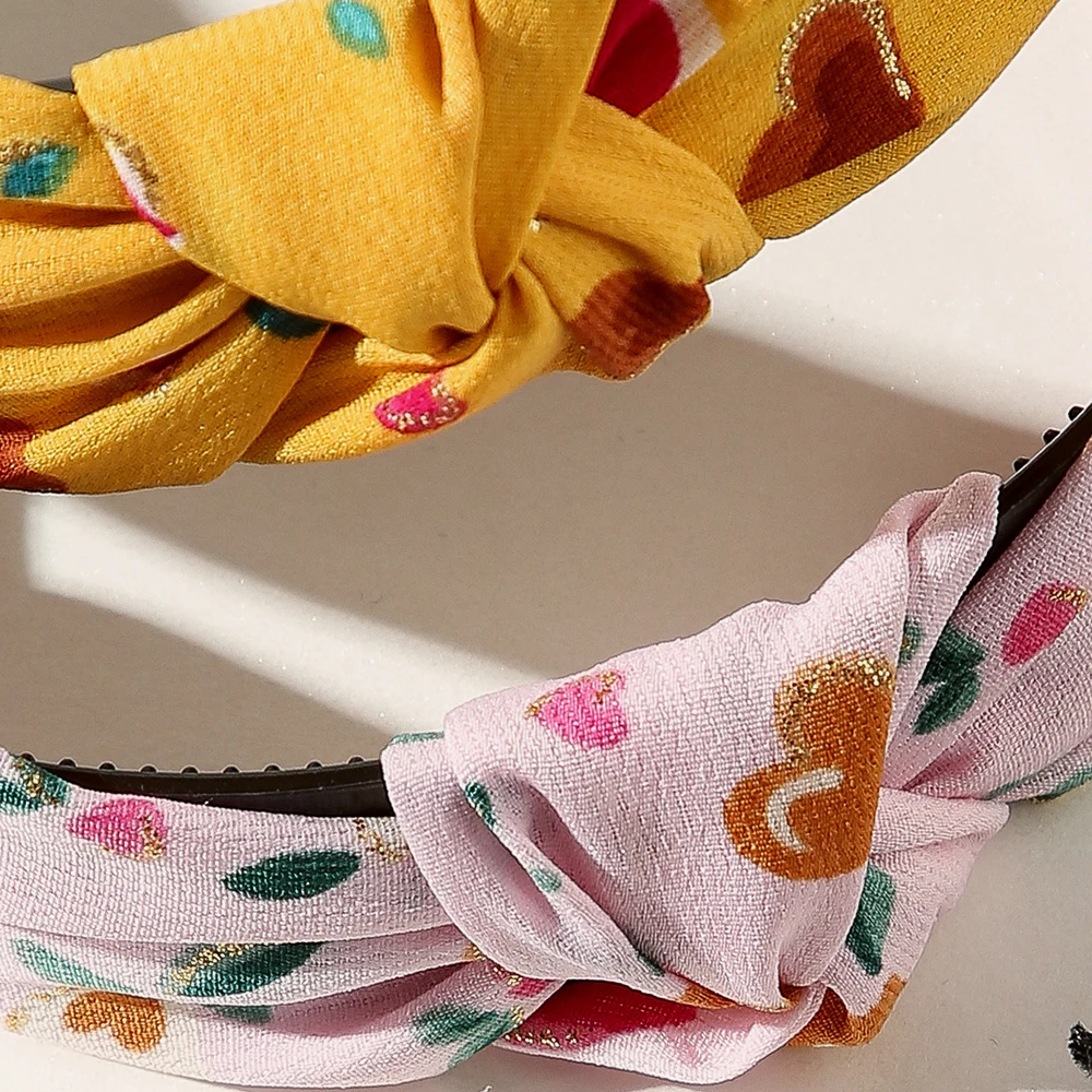 

New Sweet Love Heart Printed Head Band Bronzing Print Knot Headband with Teeth Casual Hairband Girls Women Shining Hair Bezel