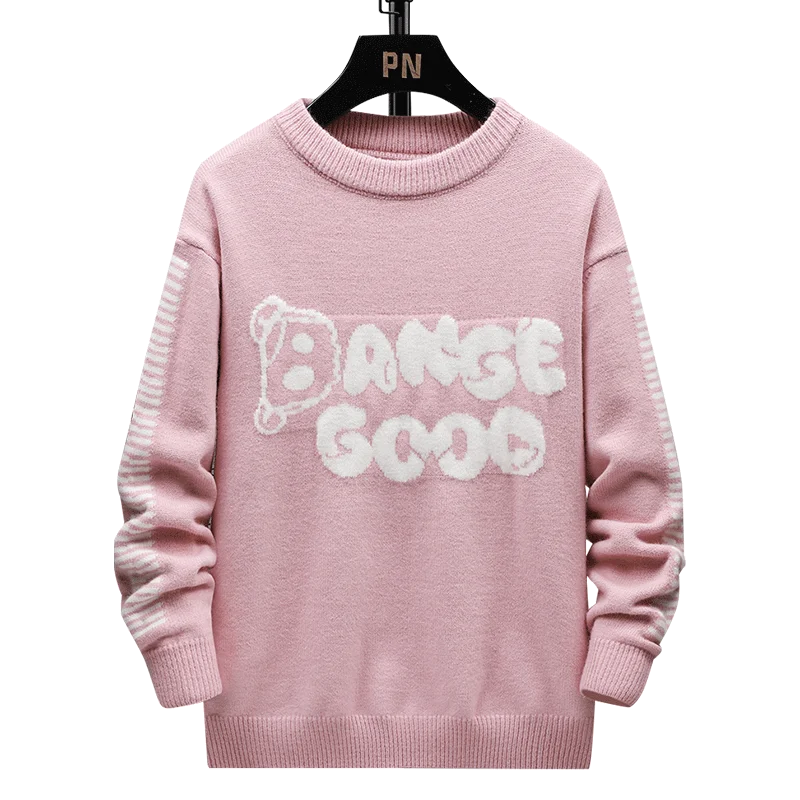 Женский свитер с круглым вырезом длинным рукавом и надписью