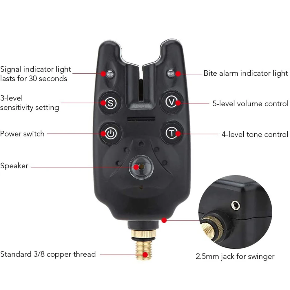 

1 Piece Carp Fishing Bite Alarm with Volume Tone Sensitivity Control LED Indicator