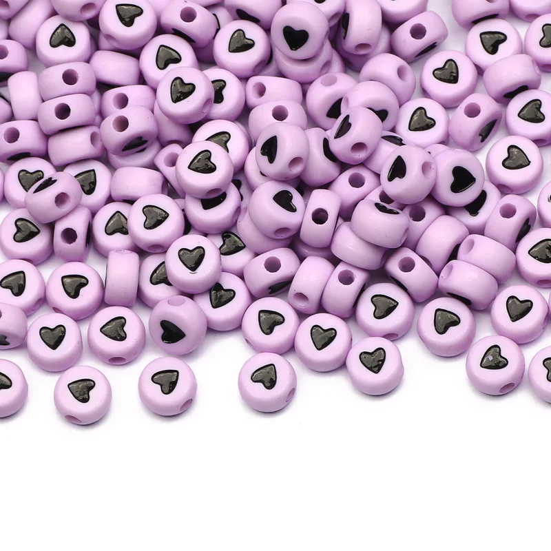 

100-500pcs 4x7mm Light Purple Round Loose Spacer Beads Heart Pattern Acrylic Beads For DIY Bracelet Jewelry Design Accessories
