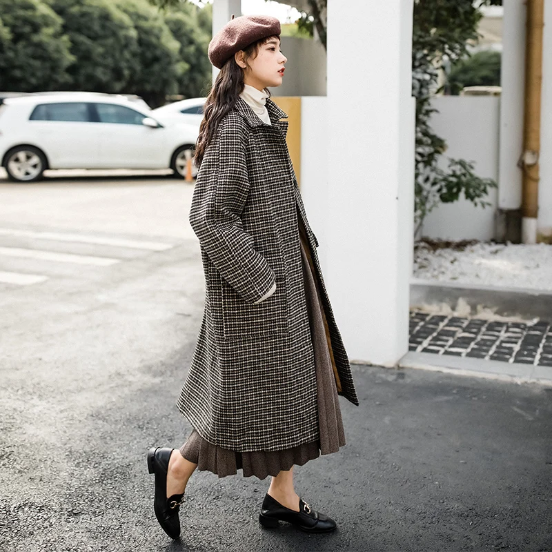 2019 Женское шерстяное пальто гусиные лапки Верхняя одежда для девочек Мори зимняя