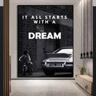 Черно-белый плакат Все начинается с мечты, Современная Картина на холсте, Настенная картина, картина для офиса, домашнего декора