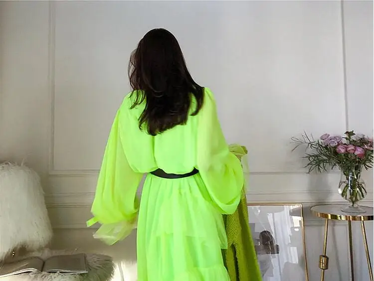 WHITNEY WANG 2019 осеннее модное уличное корейское стильное шифоновое платье с оборками