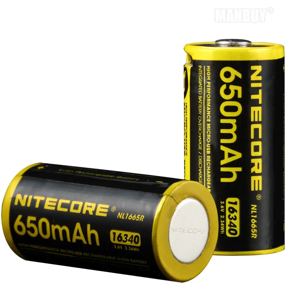 2021 NITECORE 2 шт. NL1665R 650 мАч 16340 CR123 встроенный USB зарядный порт перезаряжаемая литий