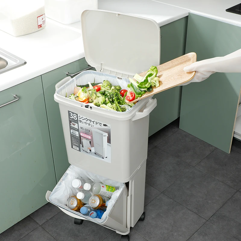 

Creative Collapsible Trash Can Japanese Large Pressing Type Waste Sorting Bin Kitchen Recycling Basurero Cocina Cleaning EH50WB