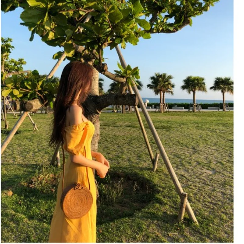 

Woman Dress 2021 Summer Korean Chic Retro Solid Casual Square Collar Dress Slim Waist A Line Pullover Vestido De Mujer Elegant