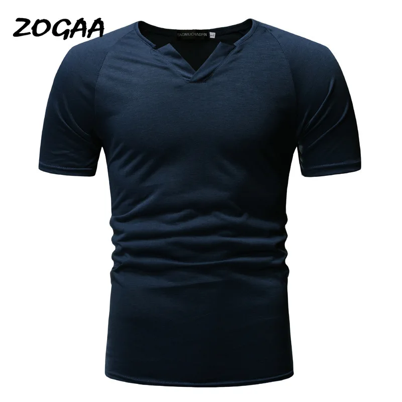 

ZOGAA Spring Summer Period shour Sleeve Cultivate One's Morality Men's T-shirt Sets V-neck Solid Polyester T Shirt Hollow out