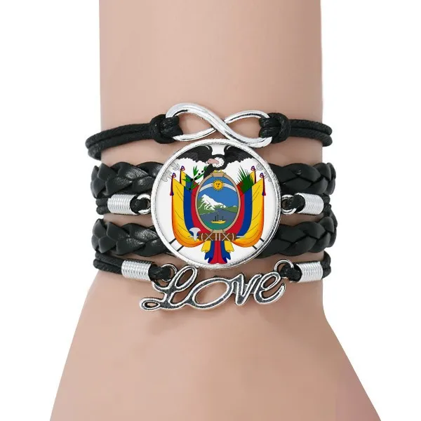 Кито Мексиканский национальный браслет с эмблемой любовь черный витой кожаный