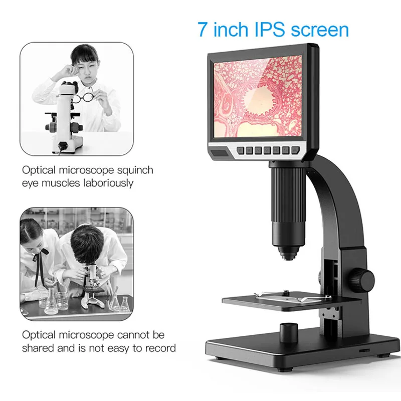 

12MP HD 7 Inch IPS Screen Dual Lens 2000X Digital Microscope Camera for DIY 500X 1000X USB Industrial Microscopes Continuous