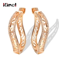 kinel new unique wave big circle drop earrings women fashion jewelry 585 rose gold micro wax inlay natural zircon long earrings