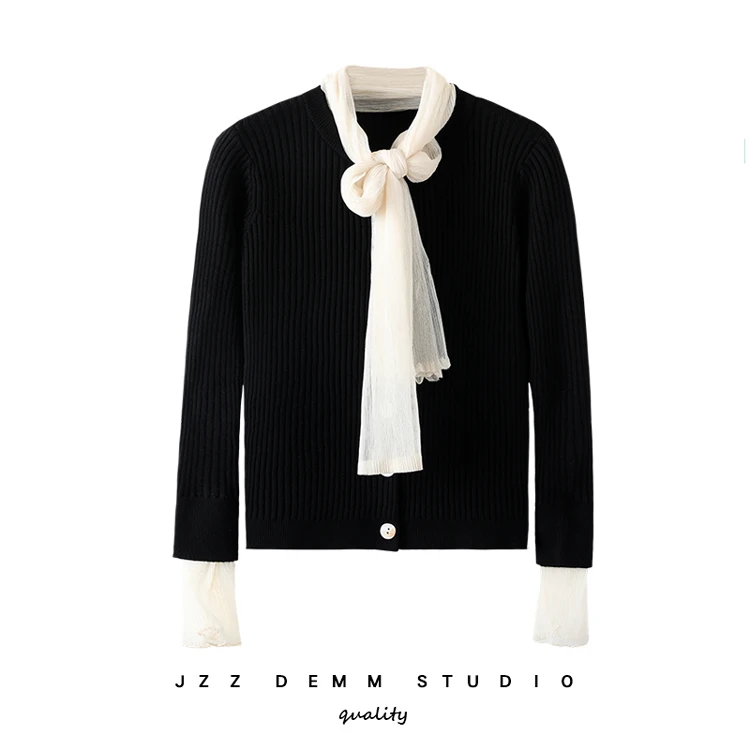 

Long-sleeved Bow Knitted Cardigan Autumn Women O-neck Long Sleeve Sweater Cardigan Sweater Bow Knitted Handmade Sweater HH50MY