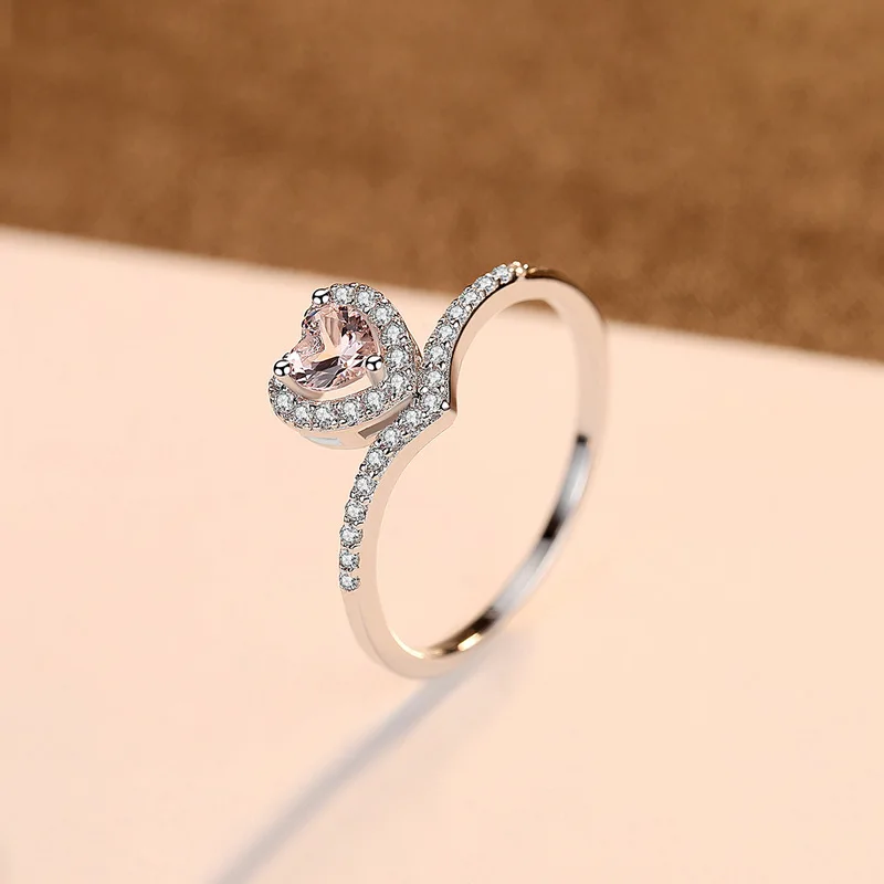 S925 Стерлинговое Серебро карат розовое сердце обещание женское кольцо