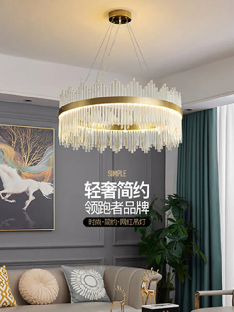 

New light luxury dining room chandelier simple modern bedroom crystal decoration living room interior lamp