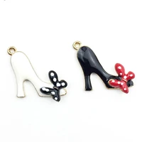 10pcs jewelry making accessory lovely high heels shoes enamel charms pendants high heels with bow bracelet earring charms fx085