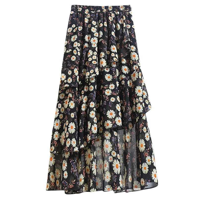 Шифоновая юбка с оборками Женская средней длины высокой талией в стиле русалки