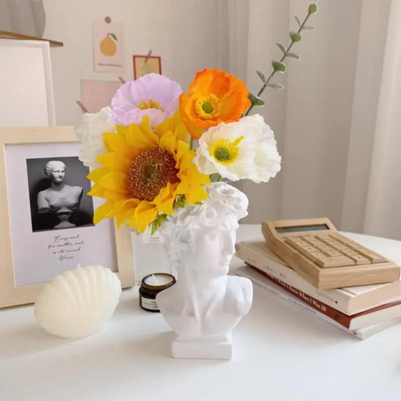 

Nordic Style Decor Vase David Portrait Statue Resin Ornaments Human Head Flower Bottle Makeup Brush Storage Holder Home Supplies
