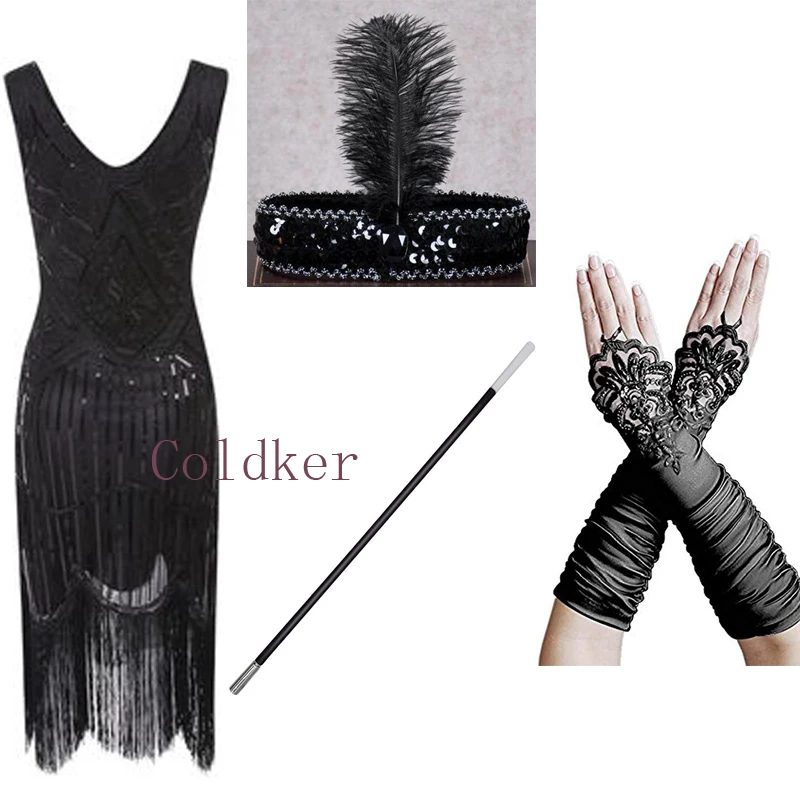 Женское платье с бахромой и блестками Gatsby вечернее оборками аксессуарами 20s 1920-е |