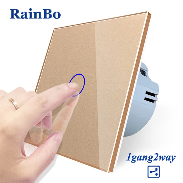 Gold Rainbo Фирменная Новинка Кристалл Стекло Панель стена ЕС Стандартный 110~ 250 В сенсорный выключатель Экран настенный выключатель света 1gang2way A1912CW/B - Цвет: Gold