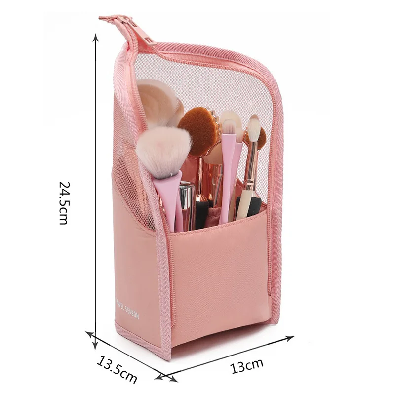 

Makeup Bag Pouch Cosmetic Stand-up Brush Holder Travel Organizer Half Transparent Portable Fashion Waterproof Multifunction bag