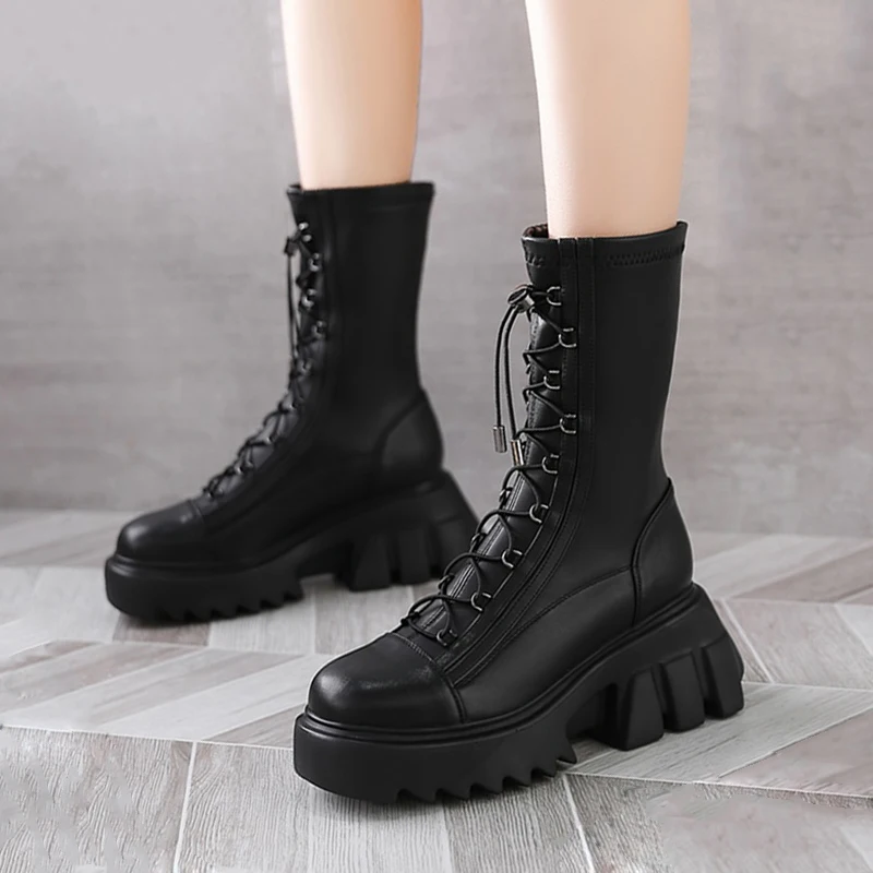 Goth Boots Female Women Shoes Platform Boots For Women Fashion Booties Woman Luxury Designer Shoes Ladies knight Black Boots