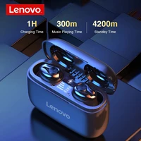 original lenovo tws wireless bluetooth 5 0 earphone led display headset volume control hifi stereo waterproof sports earbuds