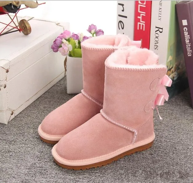 3280 Pink Брендовые Новые теплые зимние ботинки для девочек, зимняя детская обувь, ботинки для девочек, кожаные ботинки с бантом для детей, зимняя обувь - Цвет: 3280 Pink