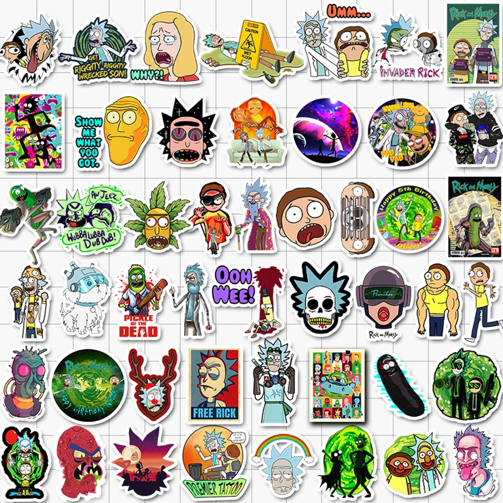 VANMAXX 50/85 Pieces Cartoon Rick and Morty Stickers Waterproof Vinyl Decal for Laptop Helmet Bicycle Luggage Toy Car Stickers