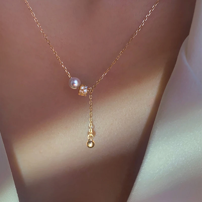 

925 Sterling Silver Zircon Beads Tassel Necklace for Women Temperament Pearl Clavicle Chain Wedding Jewelry