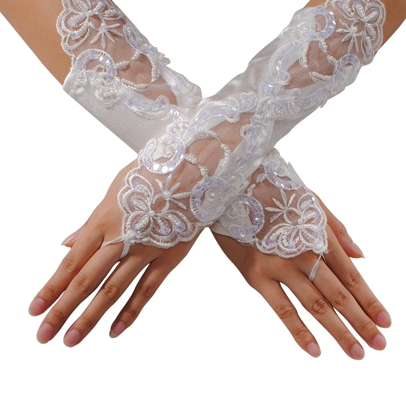 

2 Pair Bride Wedding Party Satin Bridal Gloves, Pink & Beige