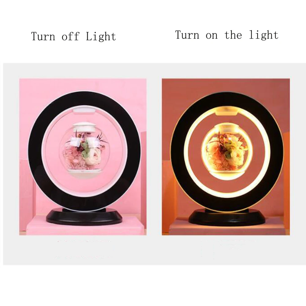 구매 새로운 야간 조명 자기 부상 불멸의 부동 꽃 LED 책상 조명 선물 상자 장미 랜턴 생일 선물 테이블 램프