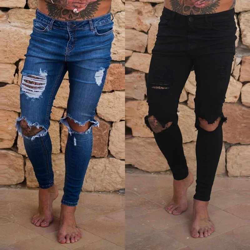 

Men Jeans Fashion Ripped Skinny Jeans Men Clothing Slim Joggers Biker Hole Jeans Men Casual Denim Pants Ropa Hombre