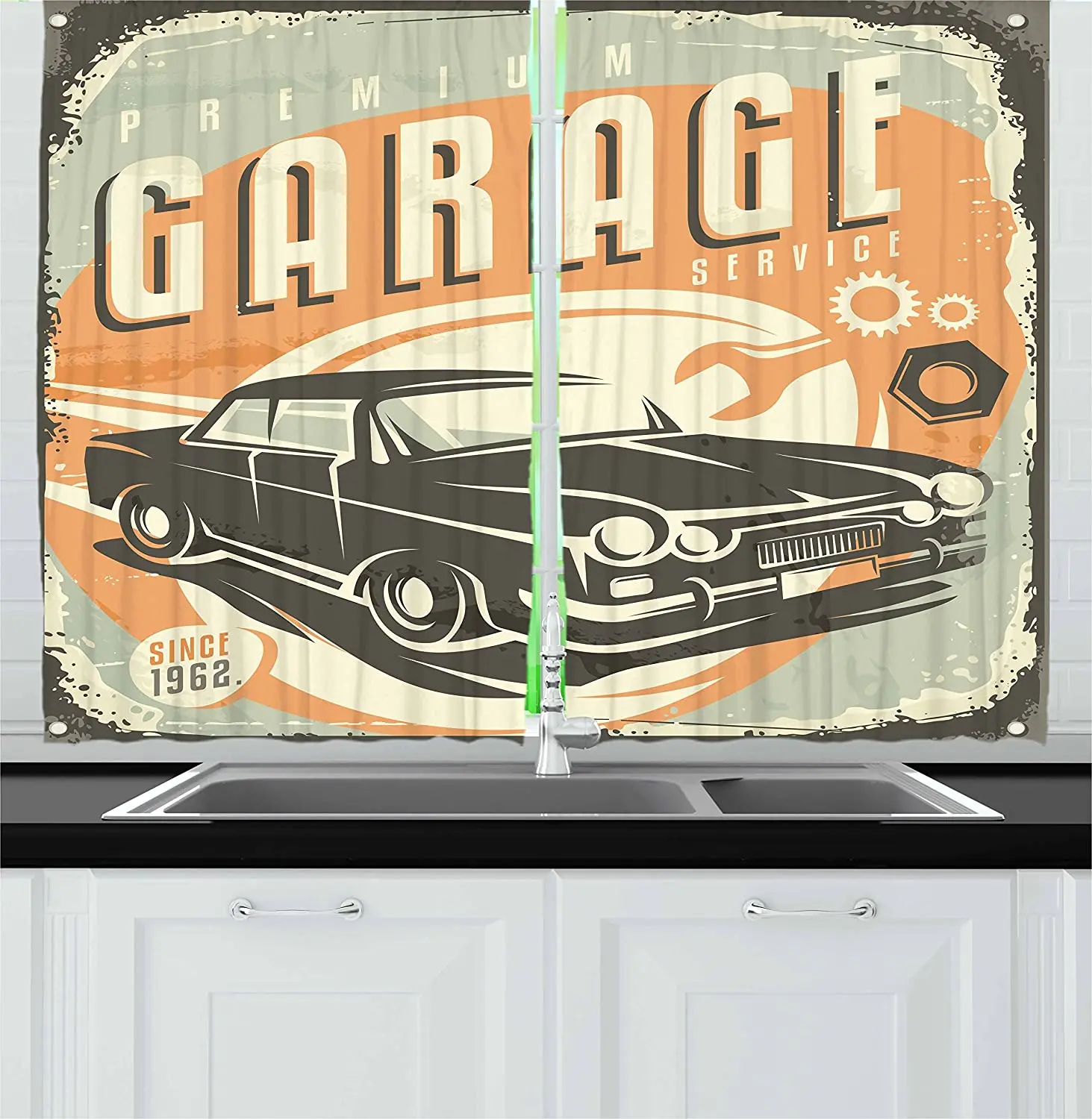 Мужская пещера кухонная занавеска рекламный Ретро дизайн автомобильный механик