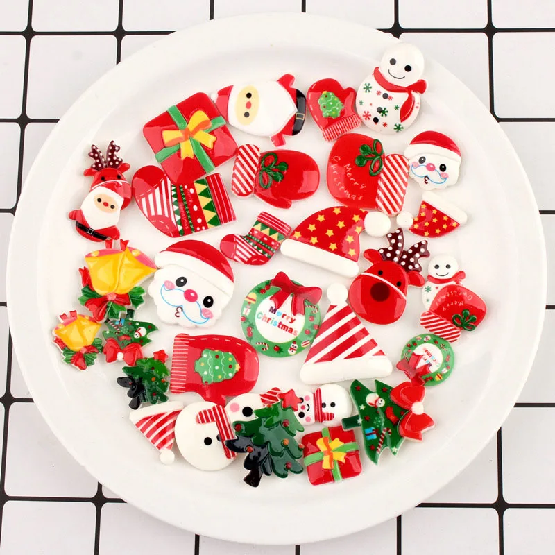 

30pcs Mix Christmas Miniature Crafts Kids DIY Cute Xtmas Gifts Box Decor Phone Case Beauty Decorations Resin Accessories Navidad