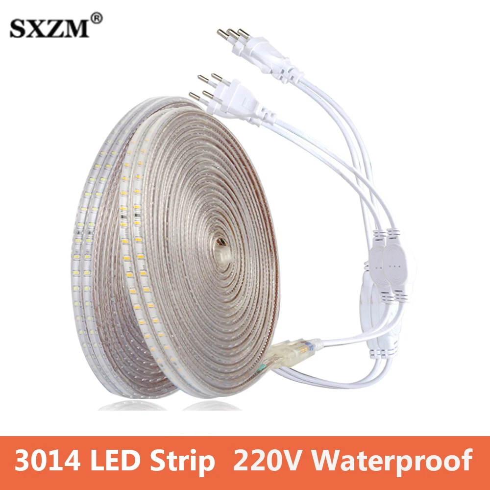 

220V LED Strip 3014 High Brightness 120LEDs/m 72LEDs/m Flexible LED Light Kitchen Outdoor Waterproof LED Strip Light EU Plug