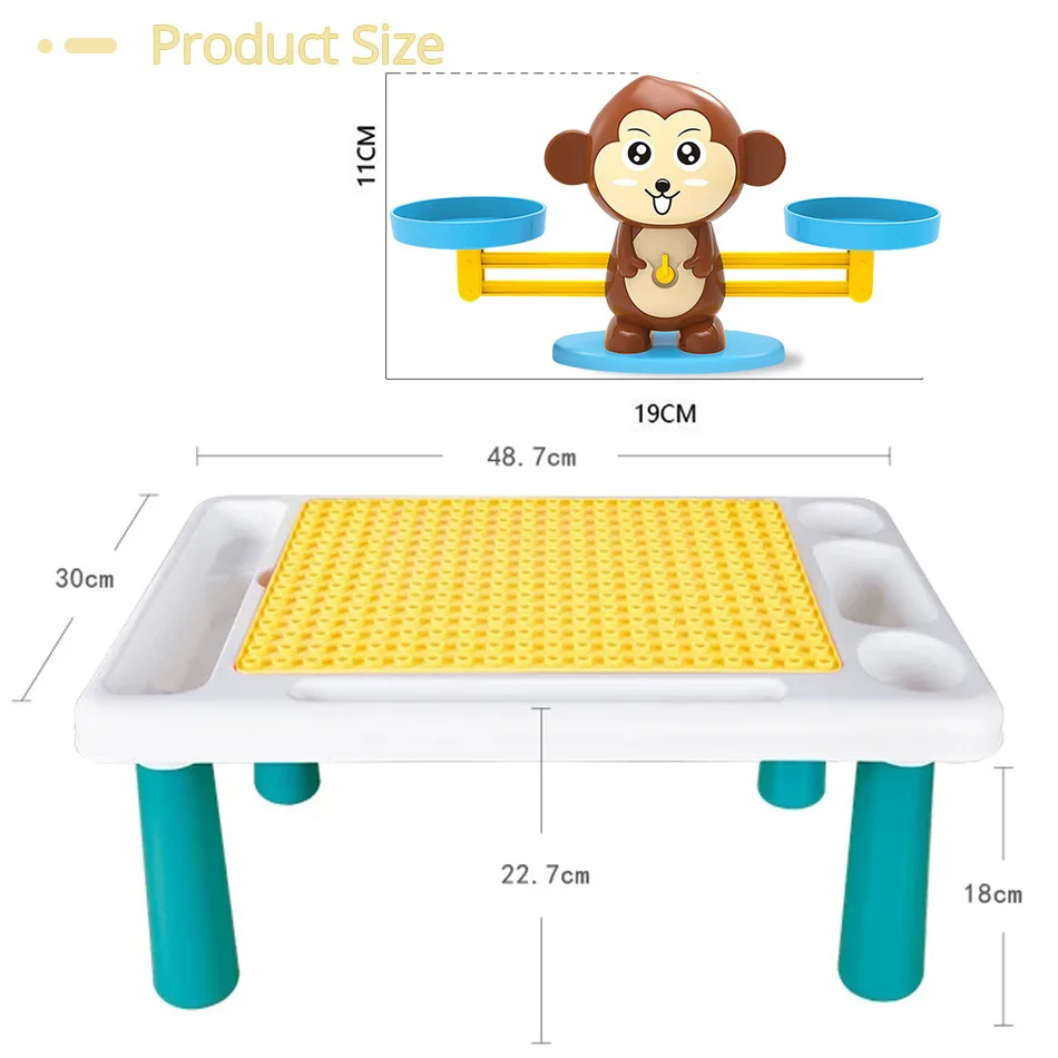 

Multifunctional Play Building Blocks Learning Math Desk Table With Monkey Digital Balance Scale Educational Toys For Children