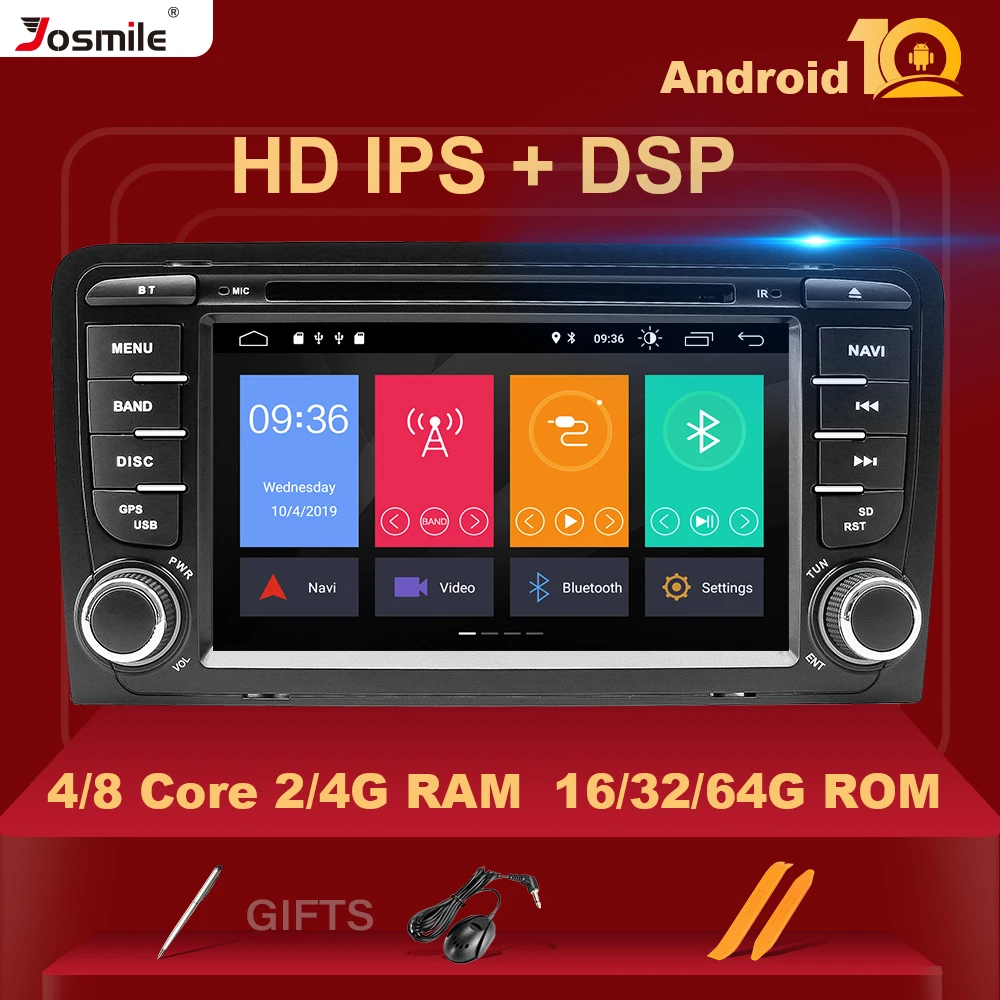Автомагнитола IPS DSP 8 ядер 4 ГБ ОЗУ 2 din Android 10 DVD плеер для Audi A3 8P S3 2003 2012 RS3 Sportback