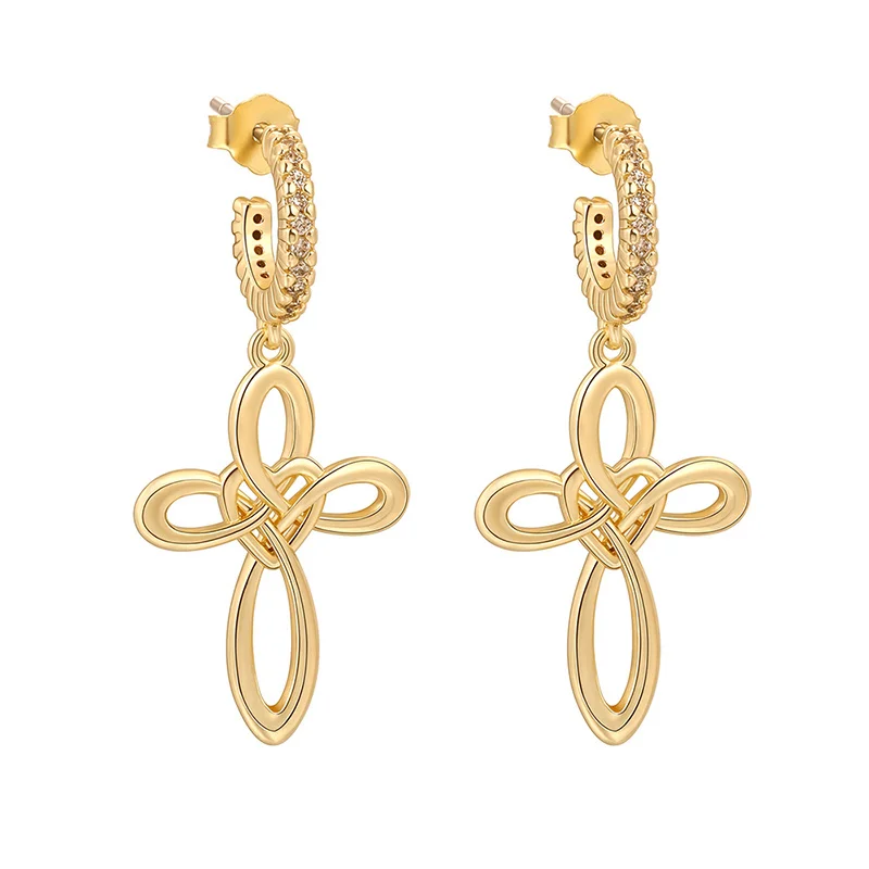 

New Copper Celtic Trinity Knot C Shape Dangle Earring Heart Cross Infinity Symbol Stud Earring Cubic Zirconia For Women Jewelry