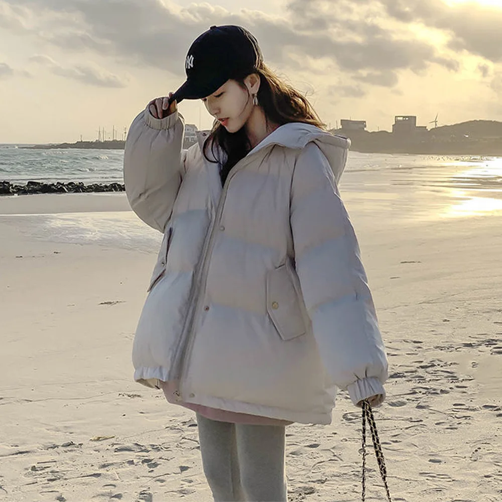 Winter Thick Warm Women Jacket Korean Style Loose Hoodie Down Jacket Cotton Padded Coat Coat 2021 Fashion Autumn Women Jacket