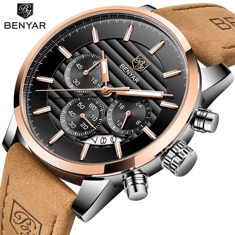 

Часы наручные мужские кварцевые, люксовые брендовые водонепроницаемые аналоговые в стиле милитари, с кожаным ремешком